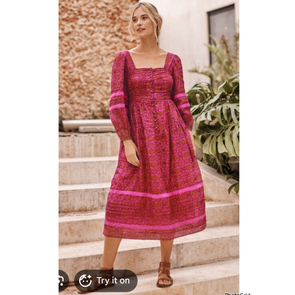 Garnet Hill The Odells Victoria Dress Large Fushia Multi